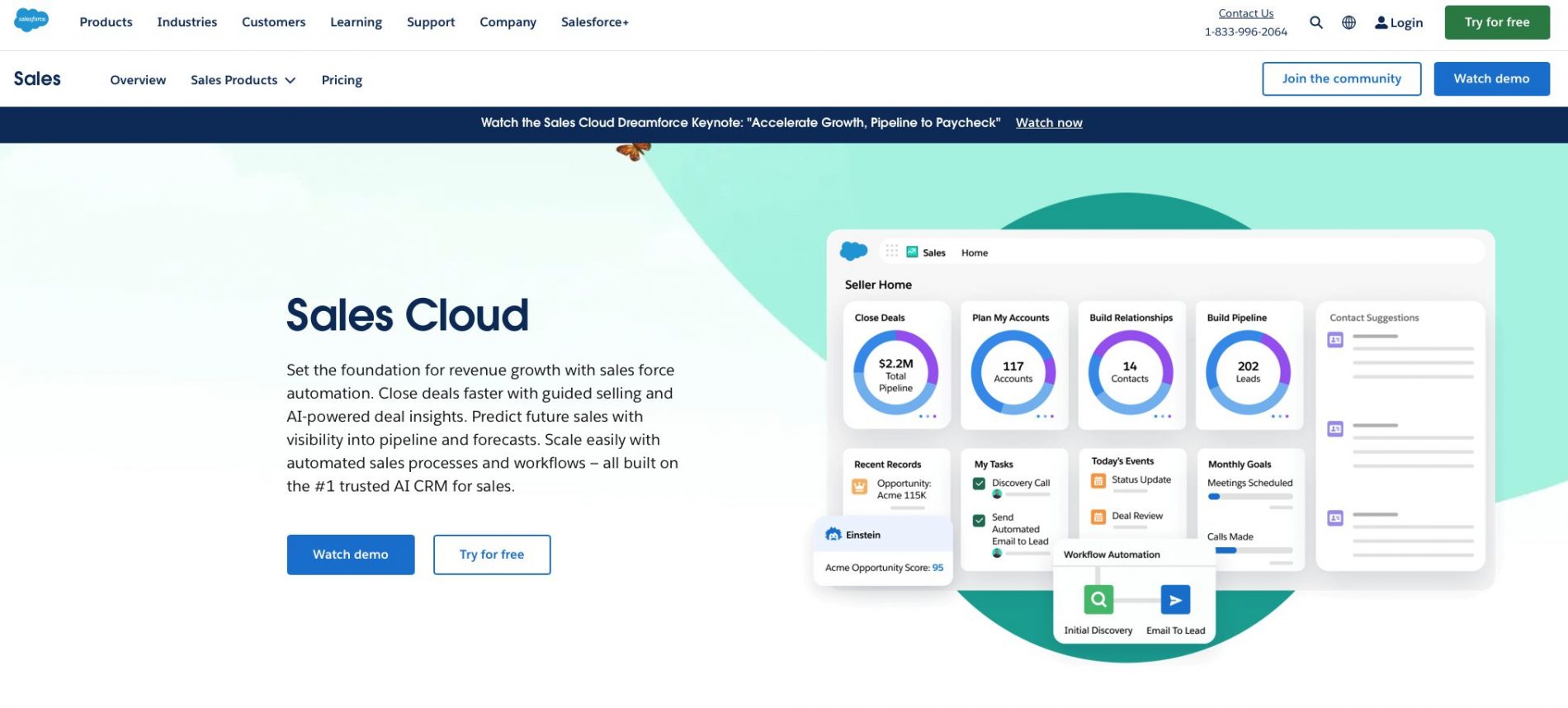 Screenshot of Salesforce Sales Cloud website landing page